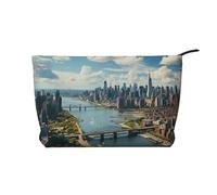Penthouse View Over New York Manhattan - Trousse da viaggio in velluto a coste, organizer da viaggio, borsa per cosmetici, ampia tasca aperta, Nero , Taglia unica