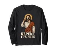 Pentiti È Gratis Cool Gesù Divertente Fede Cristiana Maglia a Manica