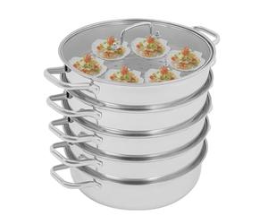 Pentola a pressione in acciaio inox 304, 32 cm, 5 ripiani, con coperchio in vetro, impilabile, 18 l, per cottura a induzione e a gas, grande fornello a vapore per verdure, pesce, dim sum e frutti di