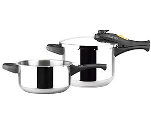 Pentola a pressione Magefesa, super veloce e facile da usare, in acciaio inox 18/10, adatta a tutti i piani cottura, compresi quelli a induzione. (3L + 6L)