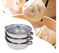 Pentola a vapore a 3 strati, in acciaio inox, con coperchio in vetro, impilabile, 28 cm, per fornelli elettrici e a gas