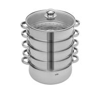 Pentola a vapore a 5 strati in acciaio inox, grande capacità da 32 cm, con manico, adatta per fornelli a gas, fornelli a induzione e fornelli elettrici.