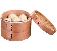 Pentola a vapore in bambù a 2 livelli con coperchio per una cottura sana, design durevole e rinforzato