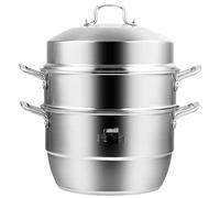 Pentola a vapore multifunzione a tre strati, 34 cm, a doppio uso, color argento, perfetta per cucinare e preparare pasti sani e versatile