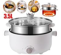 Pentola calda elettrica con vapore, 3,5 l, grande capacità antiaderente, 3 livelli di potenza, fornello elettrico multifunzionale per ramen e spaghetti rapidi con controllo a doppia marcia, bianco