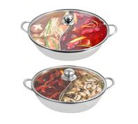 Pentola calda in acciaio inox con divisore 28 cm/34 cm Pentola Shabu pentola con coperchio in vetro per piani cottura a induzione, fornelli a gas, forni DescrizioneSe non sei soddisfatto, seleziona No