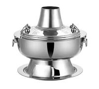 Pentola Cinese Aspetto Rame Addensato, Design Diviso Facile da Pulire, Stufa a Carbone in Acciaio Inossidabile for Riunioni di Famiglia, Pentola Shabu-Shabu a Doppio Uso(Silver)