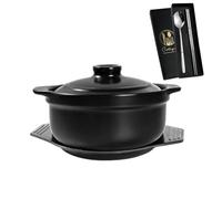 Pentola coreana in pietra con coperchio e piatto, pentola coreana da 1200 | Pentole di argilla per cucinare pentole calde pentola di riso Dolsot Bibimbap e pentole per zuppe