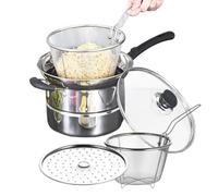Pentola da cucina per friggitrice - Pentola a vapore in acciaio con coperchio per cucina | Utensile da cucina multiuso per patatine fritte, frutti di mare, gamberetti, cerchi, tempura, pollo