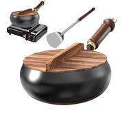 Pentola di ferro,pentole di ferro antiaderenti per cucinare - padella a fondo piatto con coperchio e spatola, wok cinese per cucine elettriche e tutte le stufe