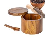 Pentola Di Sale In Legno - Cantina Salata In Legno Naturale Con Coperchio E Cucchiaio | Accessori Da Cucina Rustici Per La Conservazione Del Sale | Contenitori Da Cucina Praticamente Compatti Per Cuci