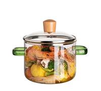 pentola di vetro, Pentole in vetro con coperchio e manico in legno for pasta(2300ml)