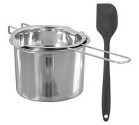 Pentola Doppia in Acciaio Inox 400ml con Due Beccucci | Raschietto Incluso, per Caramello e Formaggio, Struttura Leggera, Uso in Cucina e Preparazione Salse Colore Casuale