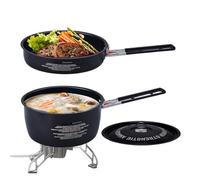 Pentola E Padella Da Campeggio | Set Di Cucina Per Trekking - Utensili Impilabili Per Stufato E Frittura Con Distribuzione Uniforme Del Calore Per Passeggiate In Famiglia Spiaggia Picnic Escursionismo