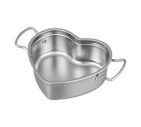 Pentola for cucinare in acciaio inox, pentola multifunzionale a forma di cuore, pentola for pasta veloce con doppi manici(Silver,Large)