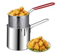 Pentola friggitrice con cestino da 2 pcs 1200 ml manico in acciaio inossidabile padella non rivestita a specchio di frittura a spazzolatura lucidata per patatine fritte di pesce ala di pollo
