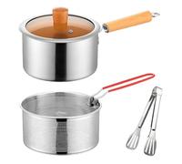 Pentola Friggitrice con Cesto e Coperchio,Pentola per Friggere con Colapasta - Set Cucina Acciaio Inox per Pesce Frutti di Mare Pollo Gamberi