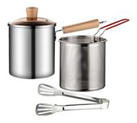 Pentola friggitrice, pentola fritta 3L in acciaio inossidabile friggitore con cestino e maniglia del filtro, friggitrice per piano cottura con coperchio e pinze visibili per friggere il pollo e patat