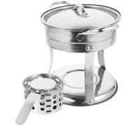 Pentola Fuoco Singola in Acciaio Inox con Coperchio, Argento | Vetro e Acciaio Inox, Uso Interno per Buffet e Fonduta, Set Completo con Telaio, Vaschetta e Fornello