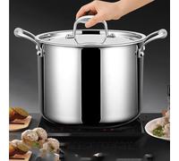 Pentola grande con coperchio in vetro, in acciaio inox, ispessito, multifunzionale, per uso domestico e ristorante