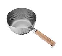 Pentola in acciaio inossidabile, Pentola for salsa di latte in acciaio inossidabile con coperchio in vetro marrone, manico in legno faggio for cucinare in cucina, senza(Without Lid,20cm/7.9in)