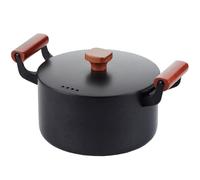 Pentola in ceramica, casseruole, forno olandese in ghisa nera con coperchio, piccola pentola in manici in legno, antiaderente da 2,8 QT