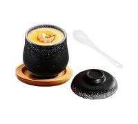 Pentola in ceramica con coperchio, piccola ciotola in ceramica da 250 ml con coperchio e cucchiaio, ciotola per noodle da cucina, tazza per cottura a vapore, per zuppe di uova, dessert, antipasti a