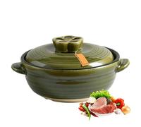 Pentola in ceramica giapponese, pentola in terracotta con coperchio, pentola calda resistente al calore, stufato lento for pollo in umido e cucina domestica(Green,1L)