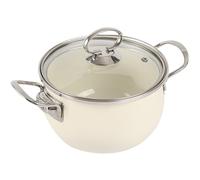 pentola in ceramica, Pentole smaltate for cuocere a fuoco lento con coperchio, pentola grande in acciaio for stufato bianco manico, smaltata antiaderente(4.5L)
