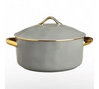 Pentola in ceramica, piccole pentole in rame, grande zuppiera in ceramica con coperchio, ciotola for zuppa in porcellana bianca con doppi manici, pentola rotonda(Gray)