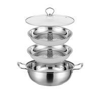 Pentola in ceramica, piccole pentole in rame, pentola in acciaio inox con 2 cestelli for la cottura a vapore e coperchio - multiuso for granchi frutti di mare da 30/32/34 cm