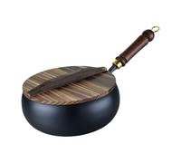 Pentola in ferro con fondo rotondo, adatta per diversi stili culinari e ricette, colore nero, 1 pezzo (pentola da 28 cm + coperchio in legno)