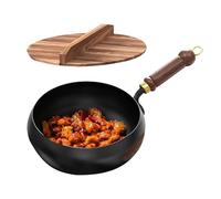 Pentola In Ghisa - A Fondo Con Manico In Legno | Pentolame In Ferro Artigianale Multifunzione Per Friggere Bollire Cucina Domestica E Professionale