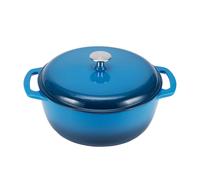 Pentola in ghisa Amazon Basics con coperchio, rotonda smaltata, con doppi manici, resistente, media, 6 litri, blu