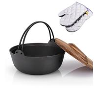 Pentola In Ghisa, Calderone Con Coperchio E Manico In Legno, Pentola Da Campeggio Per Esterni, Nera(Diameter 29cm)