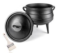 Pentola In Ghisa, Calderone Con Coperchio, Manico, Pennello Per Olio, Pentola Per Cucinare E Cuocere Al Forno In Campeggio, Al Chiuso E All'aperto, Nera(9L)