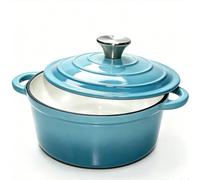 Pentola in ghisa da 20 cm con coperchio, Dutch Oven da 2 l, smaltata, per cuocere il pane, casseruola a induzione e in forno, rotonda, smaltata, per tutti i tipi di fornelli (blu)