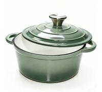 Pentola in ghisa da 20 cm con coperchio, Dutch Oven da 2 l, smaltata, per cuocere il pane, casseruola a induzione e in forno, rotonda, smaltata, per tutti i tipi di fornelli, verde oliva