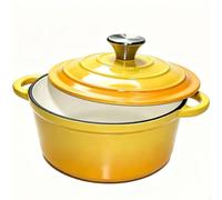Pentola in ghisa da 20 cm con coperchio, Dutch Oven da 2 l, smaltata, per cuocere il pane, casseruola a induzione e in forno, rotonda, smaltata, per tutti i tipi di fornelli (giallo)