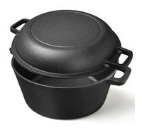 Pentola in ghisa da 4,5 litri, coperchio tutto in uno, ideale per cuocere il pane, stufato e stufato, compatibile con induzione, gas, campeggio, fuoco, barbecue e barbecue, 26 cm (nero lucido)