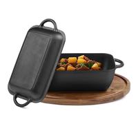 Navaris Pentola in Ghisa da Forno con Coperchio - Pentole e Padelle per Cuocere il Pane - Forno Olandese 3,8l Nero - Casseruola 2 Manici - Padella 2 in 1 - per Ogni Piano Cottura