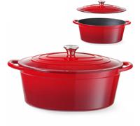HENDI Cocotte in Ghisa Smaltata con Coperchio, Antiaderente, Pentola Adatta all’Induzione, Casseruola Multifunzionale, 6,88L, 405x255x(H)134mm, Rosso