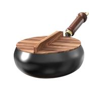 Pentola in ghisa, Wok con coperchio antiaderente, padella cinese fatta a mano in ghisa con manico in legno, metodo tradizionale, pentola grande pancia forgiata a mano non rivestita, pentole per stufe