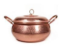 Pentola in Rame da 22 cm Realizzata a Mano con Coperchio - casseruola in Rame Puro martellato, Adatta a Piani Cottura a induzione, Perfetta per la Cucina, Il Campeggio e la tavola.