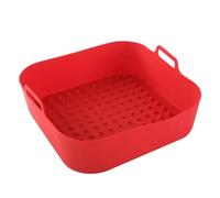 Pentola in silicone for friggitrice ad aria, fodere quadrate in riutilizzabili e spesse for, sostituzione della carta da forno for il cestello Adatto per friggitrici ad aria e forni(Red)