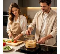 Pentola in vetro borosilicato trasparente, 1900 ml, con coperchio, per zuppe, latte, pasta, caffè e altro ancora, facile da pulire, multifunzione, accessorio da cucina per le esigenze quotidiane
