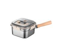 Pentola multifunzione in acciaio inox con manico in legno, coperchio trasparente, cestello per cottura a vapore, pinze, 20,5 x 15,3 x 11,5 cm, set da cucina
