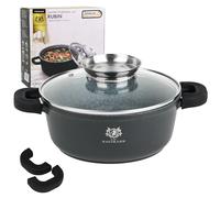 Pentola, pentola per zuppa con coperchio in vetro, adatta a tutti i tipi di fornelli, tra cui induzione, rivestimento antiaderente, rivestimento in granito GREBLON C3+, 4,4 litri/Ø 24 cm