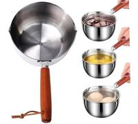 Pentola, Pentola piccola 500ml Mini Scaldaburro in acciaio inossidabile Mini con manico in legno e corda per appendere con beccuccio per cucinare olio caldo, sciogliere il burro