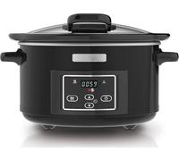 Pentola per Cottura Lenta, Slow Cooker, 4.7 litri, fino a 6 Persone, Coperchio con Cerniera, 2 Impostazioni Cottura, Spegnimento e Funzione Warm automatica, 220 W, Ceramica, Nero